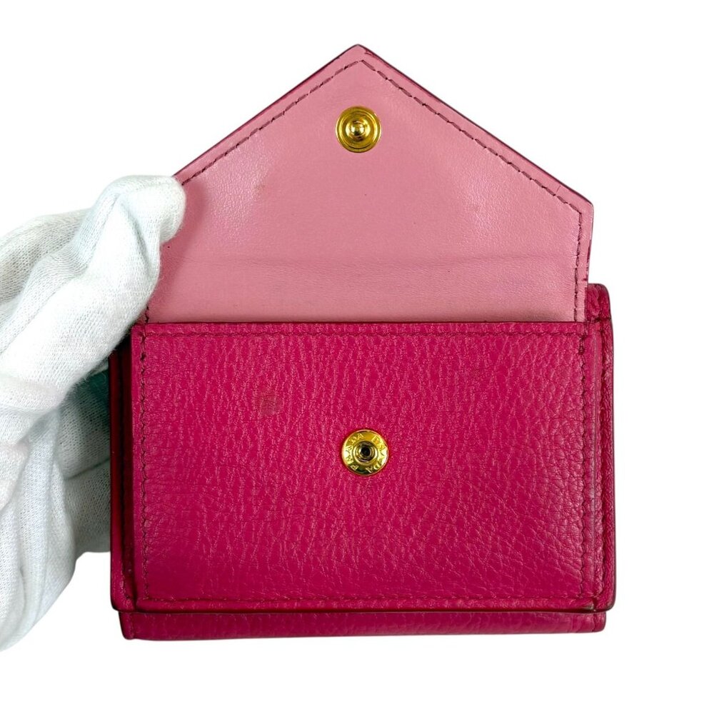 Prada Vitello Daino Leather Compact Wallet Trifold Wallet Gold Hardware Mini - Picture 4 of 10